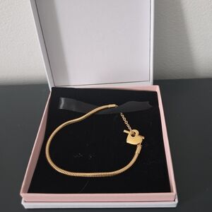 Original Pandora Heart T-Bar Snake Chain Bracelet14k Gold-plated